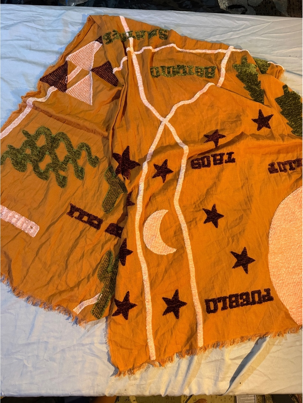 Madewell Orange Cotton-Polyester Scarf with Southwestern Design